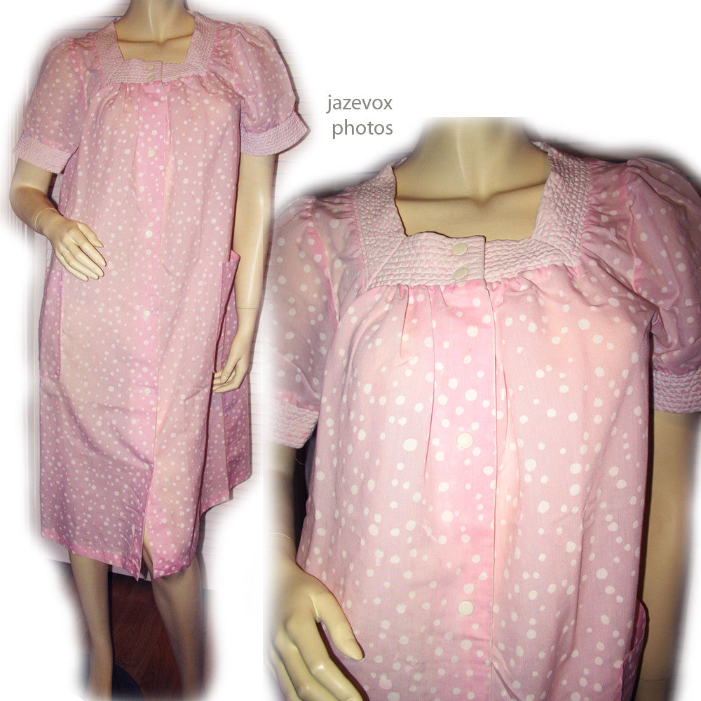 LEISURE LIFE Womens Night Dress Nighty Nightgown Sleepwear Pink White Polka Dots S-M