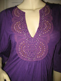 NEW Womens PURPLE Bell 3/4 Sleeve TOP Crochet Beads V-Neck Empire Waist Small S