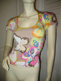 BCBGGirls Womens Tops Multi Color Colored BUTTERFLY BUTTERFLIES Pattern Print Prints Cap Cape Sleeve TOP Blouse size XS Xsmall Junior Juniors Girl Girls Clothes Clothing Cute Sexy Summer Wear Sun Sunwear Cheap Affordable Wears