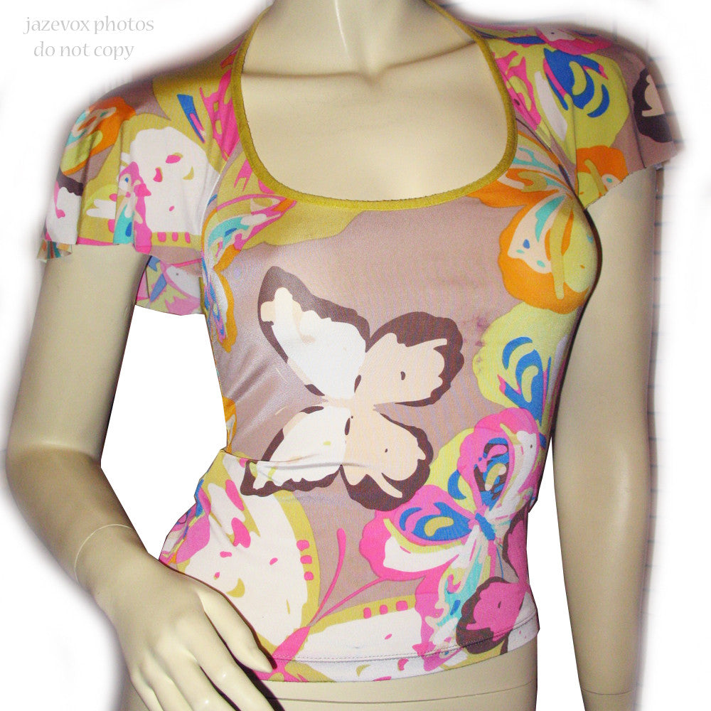 Womens JUNIOR Tops Color BUTTERFLY BUTTERFLIES Print TOP TropicalFeel