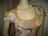 BCBGGirls Womens Tops Multi Color Colored BUTTERFLY BUTTERFLIES Pattern Print Prints Cap Cape Sleeve TOP Blouse size XS Xsmall Junior Juniors Girl Girls Clothes Clothing Cute Sexy Summer Wear Sun Sunwear Cheap Affordable Wears