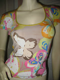 BCBGGirls Womens Tops Multi Color Colored BUTTERFLY BUTTERFLIES Pattern Print Prints Cap Cape Sleeve TOP Blouse size XS Xsmall Junior Juniors Girl Girls Clothes Clothing Cute Sexy Summer Wear Sun Sunwear Cheap Affordable Wears