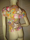 BCBGGirls Womens Tops Multi Color Colored BUTTERFLY BUTTERFLIES Pattern Print Prints Cap Cape Sleeve TOP Blouse size XS Xsmall Junior Juniors Girl Girls Clothes Clothing Cute Sexy Summer Wear Sun Sunwear Cheap Affordable Wears