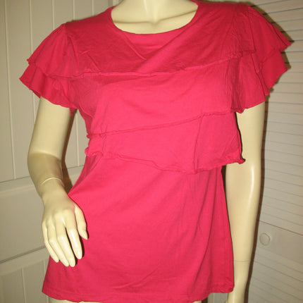 Womens Tops RED Cap Sleeve TIER TIERED Layer Layered Chest TOP BLOUSE Casual Clothes Clothing Large