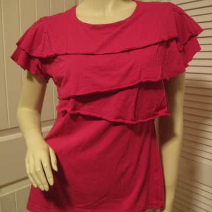 Womens Tops RED Cap Sleeve TIER TIERED Layer Layered Chest TOP BLOUSE Women Casual Clothes Regular Everyday Clothing Large