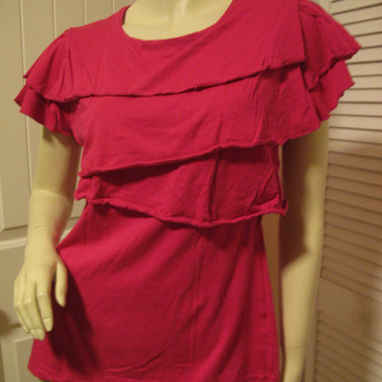 Womens Tops RED Cap Sleeve TIER TIERED Layer Layered Chest TOP BLOUSE Women Casual Clothes Regular Everyday Clothing Large
