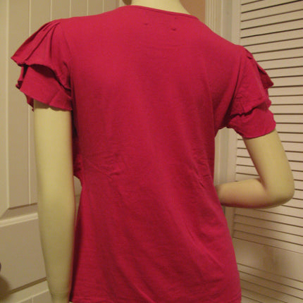 Womens Tops RED Cap Sleeve TIER TIERED Layer Layered Chest TOP BLOUSE Casual Clothes Clothing Large