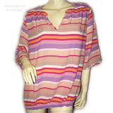 Womens Tops Multi Color Colored STRIPE STRIPED Pattern Short Sleeve V-Neck Vneck TOP SHIRT SHIRTS PLUS SIZE 2XL 2X Clothes Clothing Women Fashion Wear