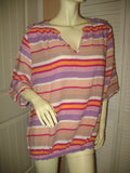 Womens Tops Multi Color Colored STRIPE STRIPED Pattern Short Sleeve V-Neck Vneck TOP SHIRT SHIRTS PLUS SIZE 2XL 2X Clothes Clothing Women Fashion Wear