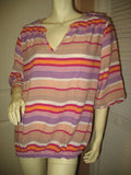 Womens Tops Multi Color Colored STRIPE STRIPED Pattern Short Sleeve V-Neck Vneck TOP SHIRT SHIRTS PLUS SIZE 2XL 2X Clothes Clothing Women Fashion Wear