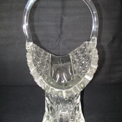 12" VINTAGE LEAD CRYSTAL CUT GLASS BASKET BOWL VASE Diamonds Buttons Pattern