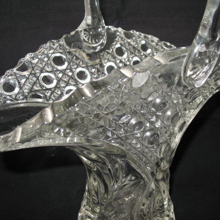 12" VINTAGE LEAD CRYSTAL CUT GLASS BASKET BOWL VASE Diamonds Buttons Pattern