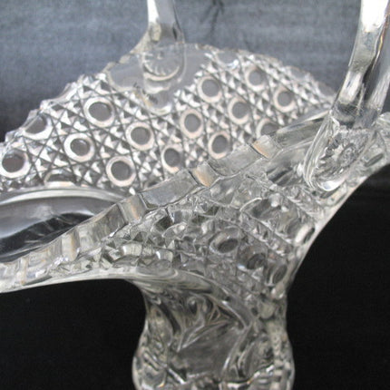12" VINTAGE LEAD CRYSTAL CUT GLASS BASKET BOWL VASE Diamonds Buttons Pattern