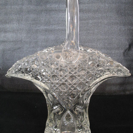12" VINTAGE LEAD CRYSTAL CUT GLASS BASKET BOWL VASE Diamonds Buttons Pattern