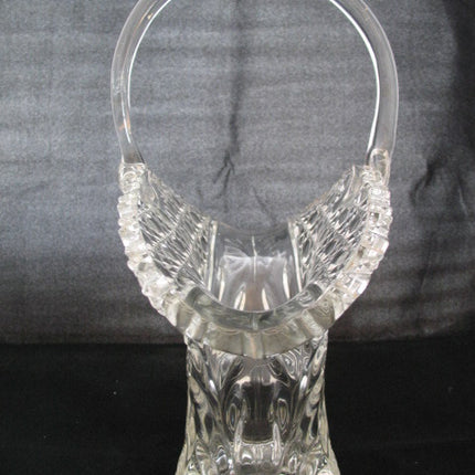 12" VINTAGE LEAD CRYSTAL CUT GLASS BASKET BOWL VASE Diamonds Buttons Pattern
