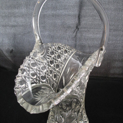 12" VINTAGE LEAD CRYSTAL CUT GLASS BASKET BOWL VASE Diamonds Buttons Pattern