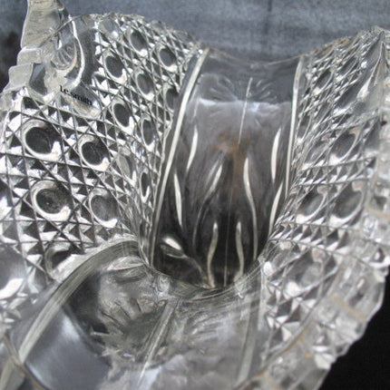 12" VINTAGE LEAD CRYSTAL CUT GLASS BASKET BOWL VASE Diamonds Buttons Pattern