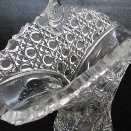 12" VINTAGE LEAD CRYSTAL CUT GLASS BASKET BOWL VASE Diamonds Buttons Pattern