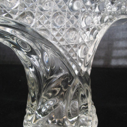 12" VINTAGE LEAD CRYSTAL CUT GLASS BASKET BOWL VASE Diamonds Buttons Pattern