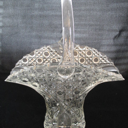 12" VINTAGE LEAD CRYSTAL CUT GLASS BASKET BOWL VASE Diamonds Buttons Pattern