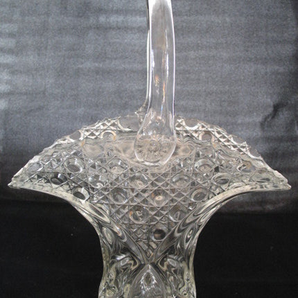 12" VINTAGE LEAD CRYSTAL CUT GLASS BASKET BOWL VASE Diamonds Buttons Pattern