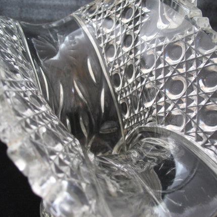 12" VINTAGE LEAD CRYSTAL CUT GLASS BASKET BOWL VASE Diamonds Buttons Pattern