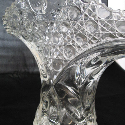 12" VINTAGE LEAD CRYSTAL CUT GLASS BASKET BOWL VASE Diamonds Buttons Pattern