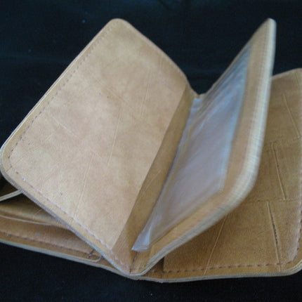 Women Beige LEATHER Check Money Cash ID Photo WALLET PURSE CASE