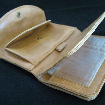 Women Beige LEATHER Check Money Cash ID Photo WALLET PURSE CASE