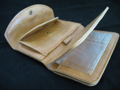 Women Beige LEATHER Check Money Cash ID Photo WALLET PURSE CASE