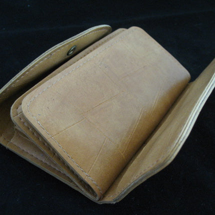 Women Beige LEATHER Check Money Cash ID Photo WALLET PURSE CASE