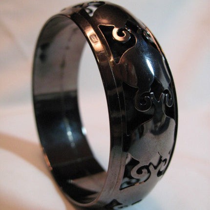 NEW Womens Jewelries Silver Black Dark Gray Grey CARVED METAL Tin Metallic BANGLE BRACELET BRACELETS