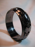 NEW Womens Jewelries Silver Black Dark Gray Grey CARVED METAL Tin Metallic BANGLE BRACELET BRACELETS