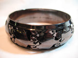NEW Womens Jewelries Silver Black Dark Gray Grey CARVED METAL Tin Metallic BANGLE BRACELET BRACELETS