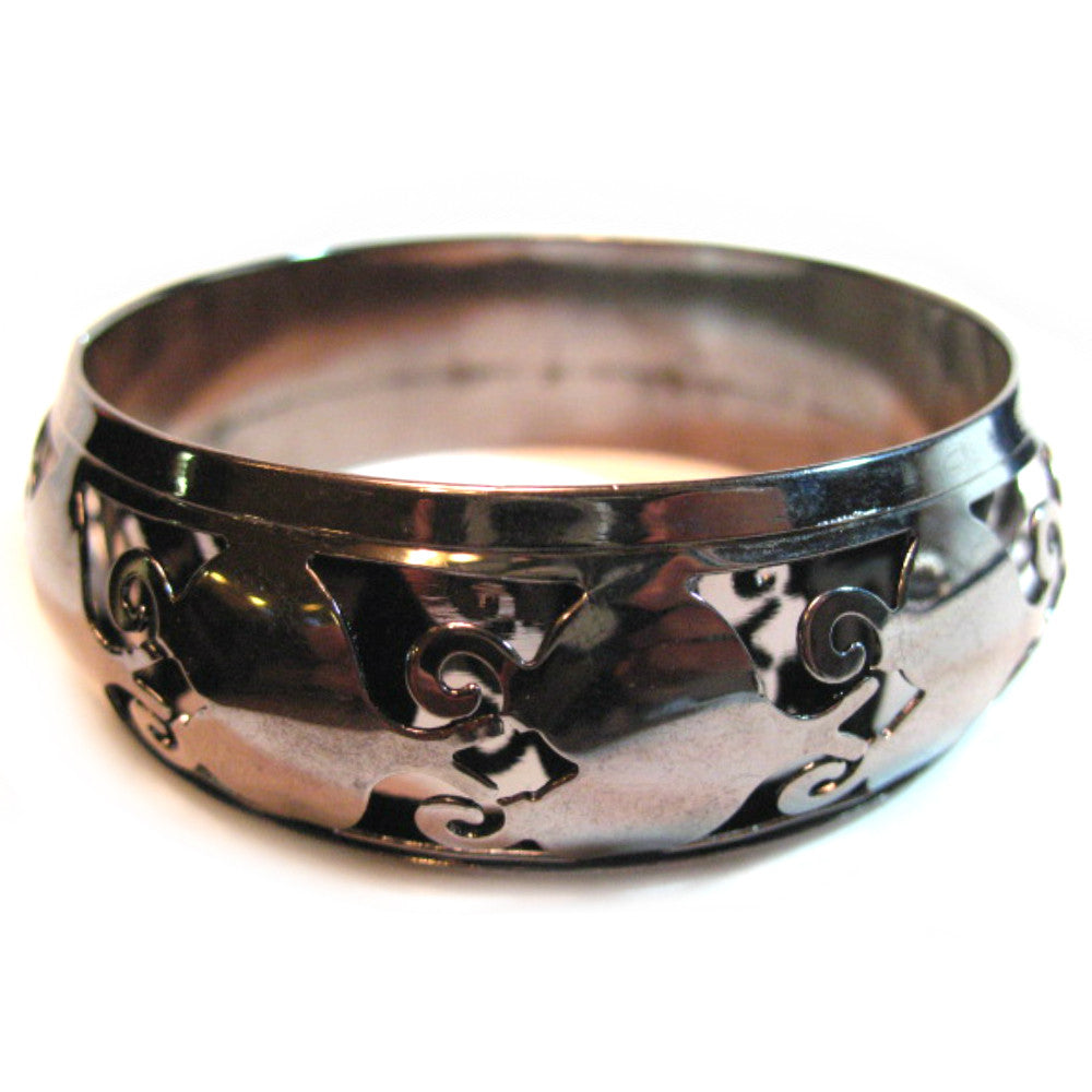 NEW Womens Jewelries Silver Black Dark Gray Grey CARVED METAL Tin Metallic BANGLE BRACELET BRACELETS