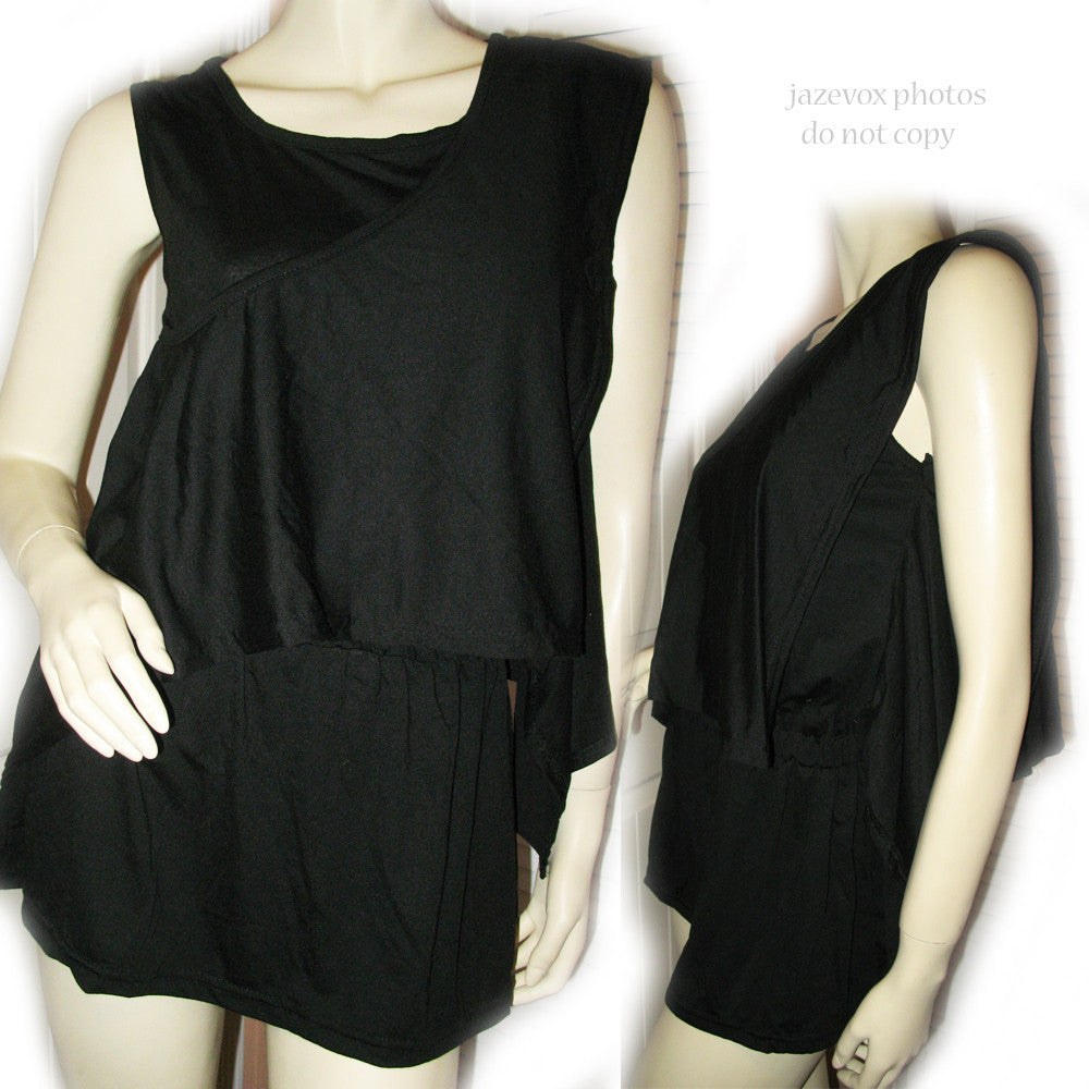 NEW Womens Tops BLACK SLEEVELESS Wide Adjustable SASH TOP Blouse Women Casual Clothes Large