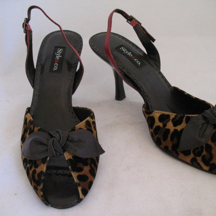 New Style & Co Womens Shoes High Heels Slingback Sandals Open Toe 6 Animal Print