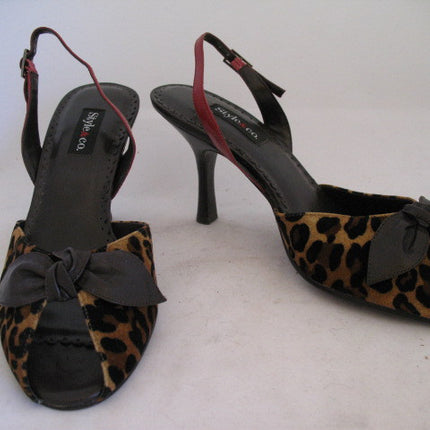 New Style & Co Womens Shoes High Heels Slingback Sandals Open Toe 6 Animal Print