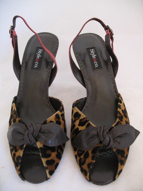 New Style & Co Womens Shoes High Heels Slingback Sandals Open Toe 6 Animal Print