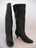 USA MADE VINTAGE Womens BLACK LEATHER Knee High Classic BOOTS Heels SHOES size 6