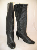 USA MADE VINTAGE Womens BLACK LEATHER Knee High Classic BOOTS Heels SHOES size 6