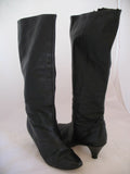 USA MADE VINTAGE Womens BLACK LEATHER Knee High Classic BOOTS Heels SHOES size 6