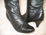USA MADE VINTAGE Womens BLACK LEATHER Knee High Classic BOOTS Heels SHOES size 6