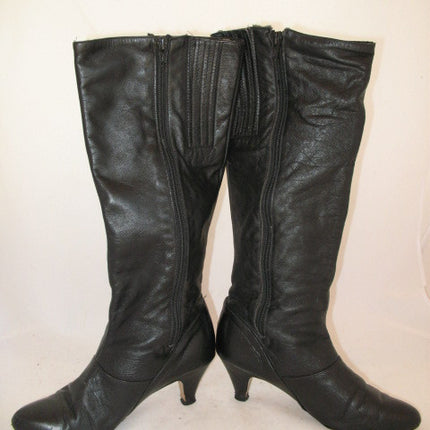 USA MADE VINTAGE Womens BLACK LEATHER Knee High Classic BOOTS Heels SHOES size 6