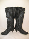 USA MADE VINTAGE Womens BLACK LEATHER Knee High Classic BOOTS Heels SHOES size 6