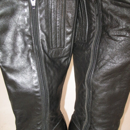 USA MADE VINTAGE Womens BLACK LEATHER Knee High Classic BOOTS Heels SHOES size 6