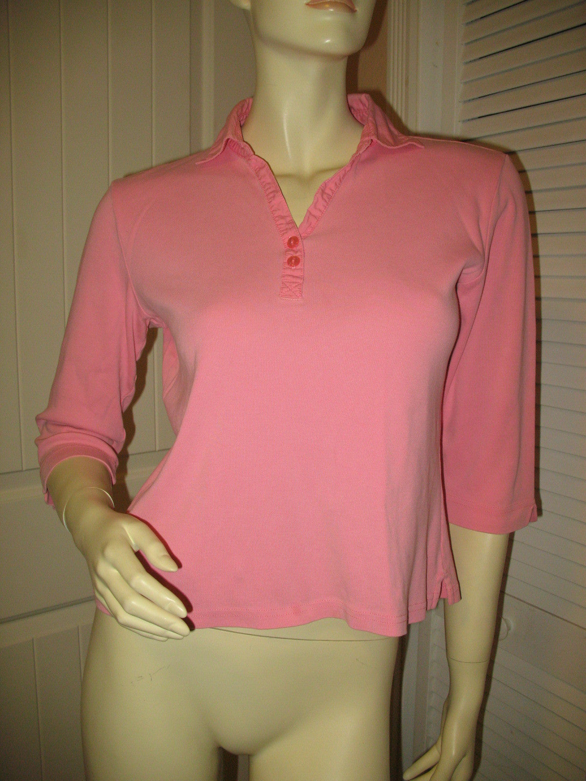 Womens Tops TALBOTS PINK 3/4 Sleeve Collar COTTON TOP