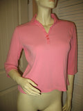 Womens Tops TALBOTS Petites Petite PINK 3/4 Sleeve V-Neck Vneck Collar Collared 100% COTTON SHIRT SHIRTS TOP size Small Casual Clothes Everyday Regular Clothing