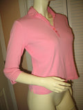 Womens Tops TALBOTS PINK 3/4 Sleeve V-Neck Collar Collared COTTON SHIRT TOP Small Casual Clothes