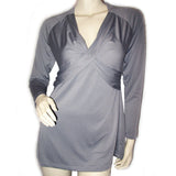 Womens Tops GRAY GREY V-Neck Vneck Empire Waist Long Sleeve TOP BLOUSE size Small Versatile Flexible Uses Women Clothes Clothing Fall Season Wear Attire
